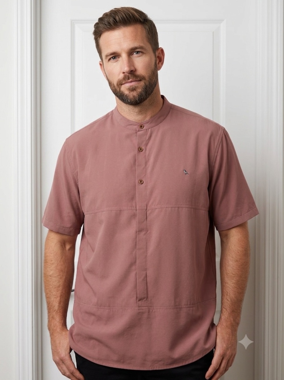 Mr. Bowerbird Men's Mandarin Collar Liberal Fit Short Sleeve Shirt Size XXL